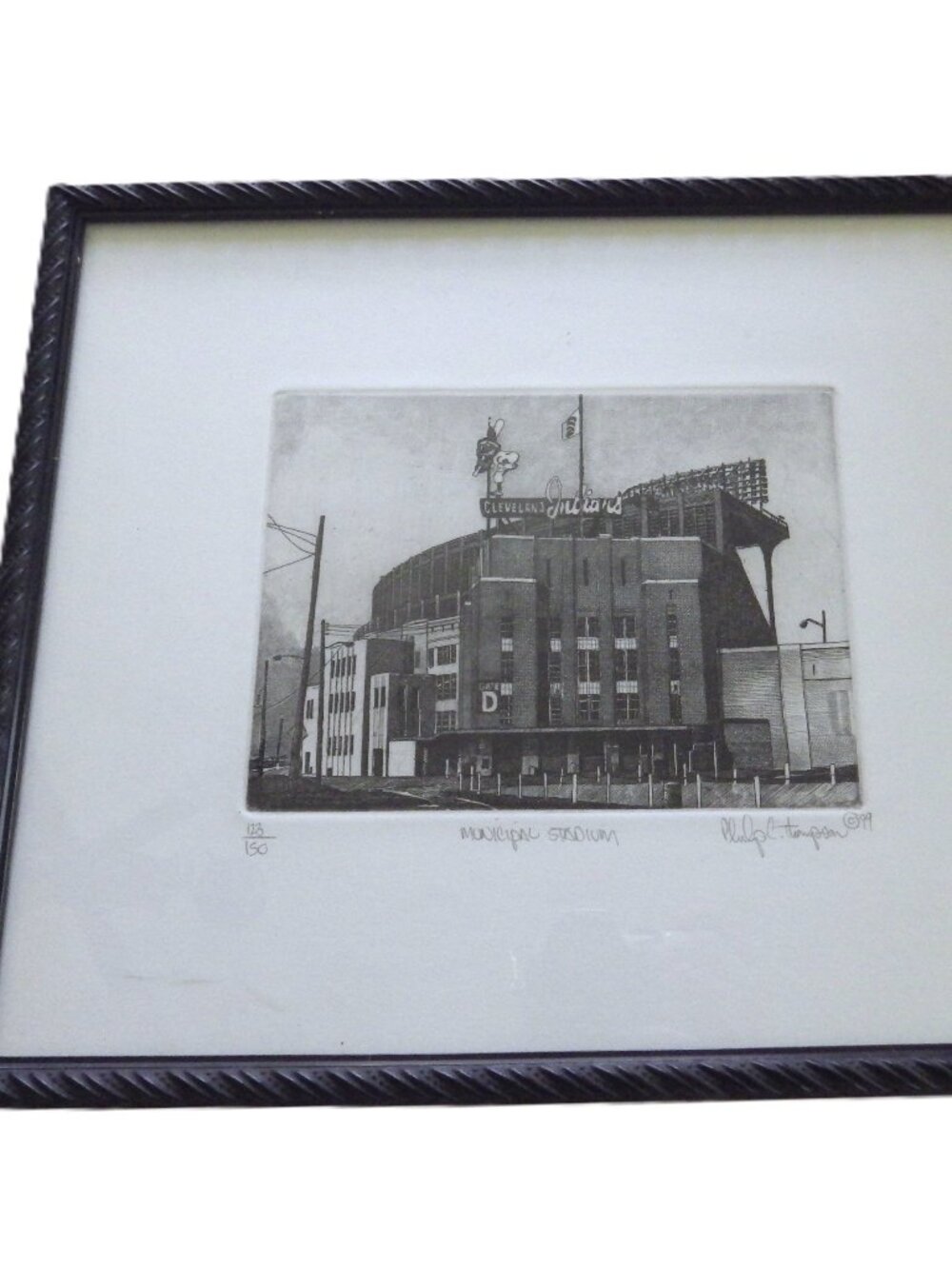 Vintage Framed Cleveland Indians Municipal Stadium Print/ Philip C Thompson 1999